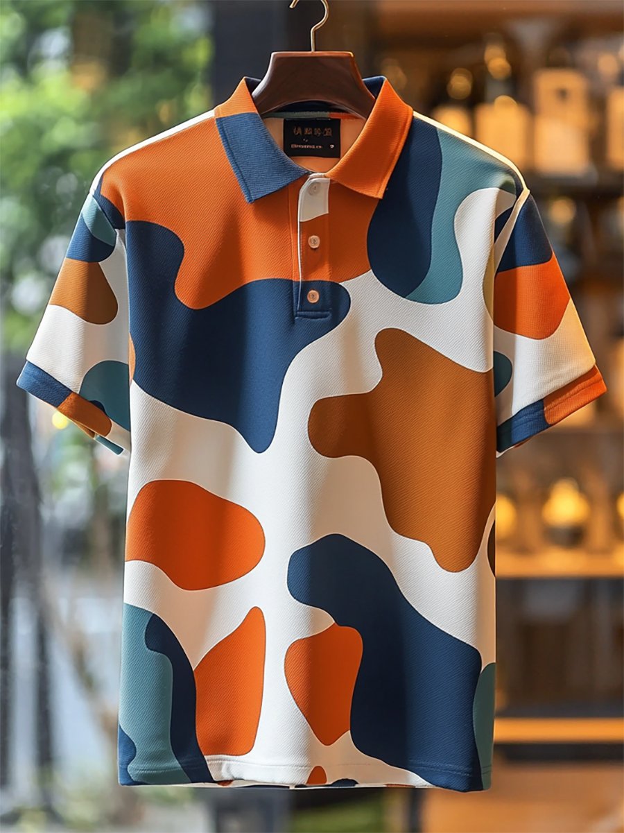 Camisa polo ejecutivo casual Bauhaus estampado Button de manga corta para hombre
