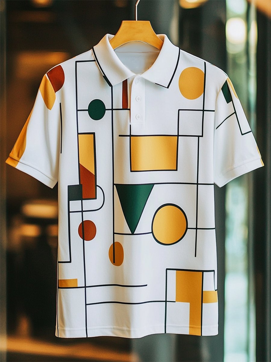 Camisa polo ejecutivo casual Bauhaus estampado Button de manga corta para hombre