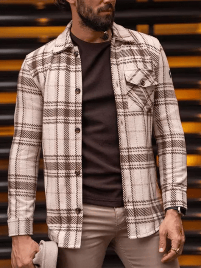 Vintage Western a cuadros de manga larga Jackecamiseta para hombre