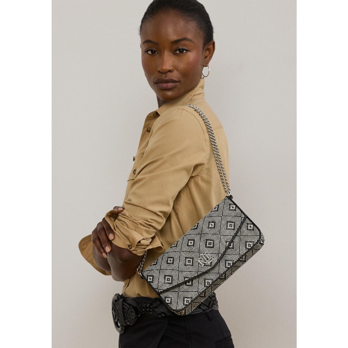 Geo-Motif Woven Straw Medium Sawyer Bag - 1