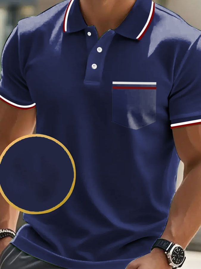 Camisa polo clásico casual de manga corta with bolsillo para hombre