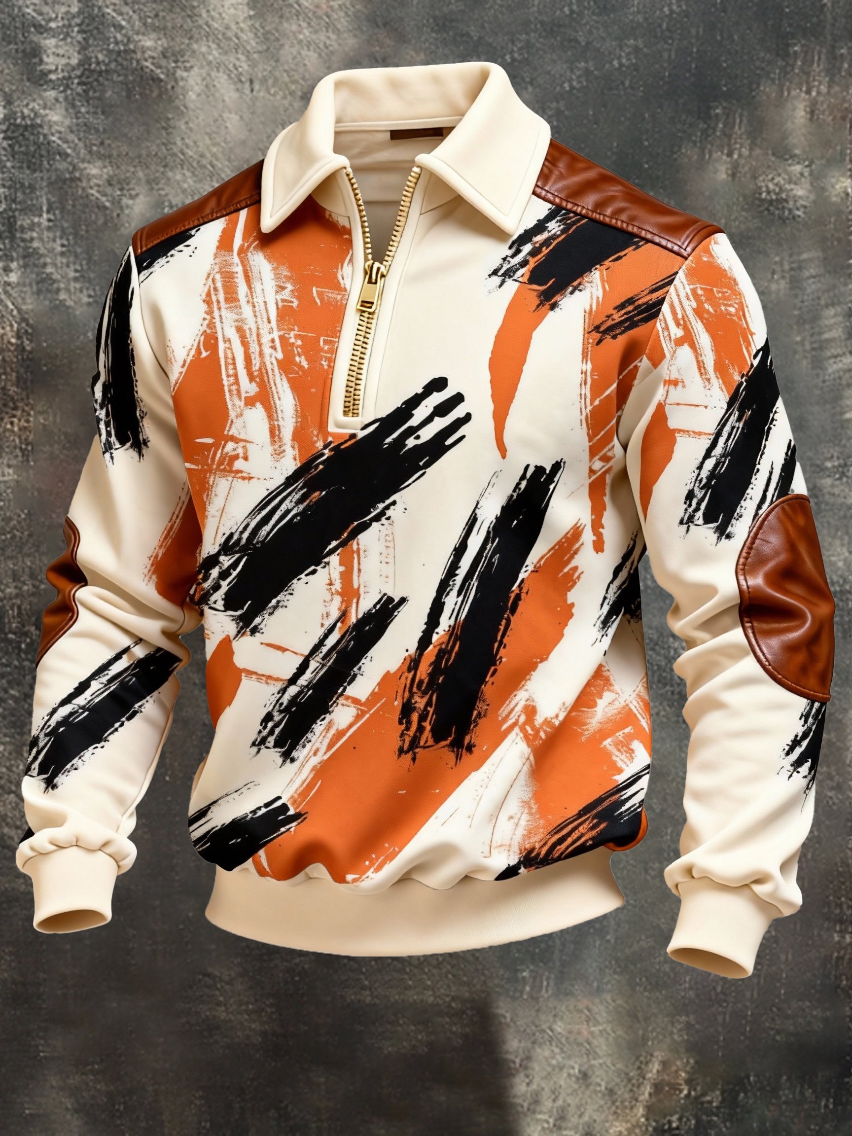 Sudadera vintage Color-Block estampado con cierre con gorrasucha para hombre