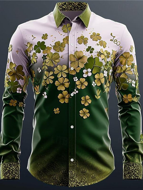 Camisa St. Patrick's Day Clover Saint Patrick Green Beer Button Up camisa de manga larga para hombre