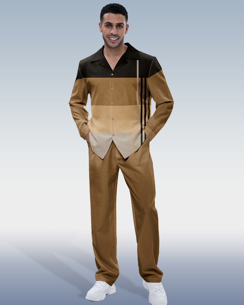 Colorblock casual de manga larga walking suit