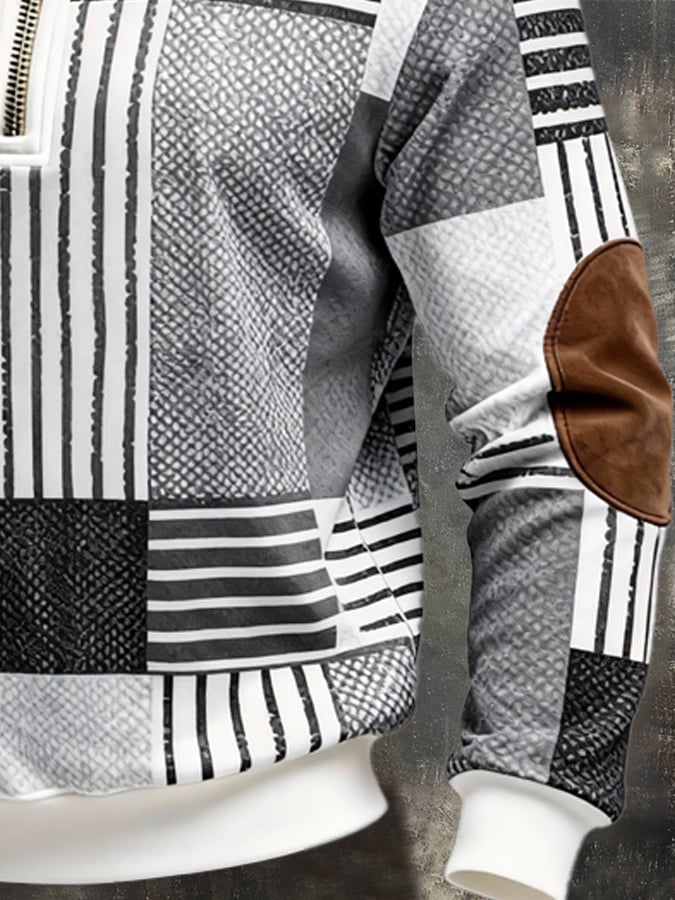 Sudadera retro en bloques de color estampado cierre para hombre