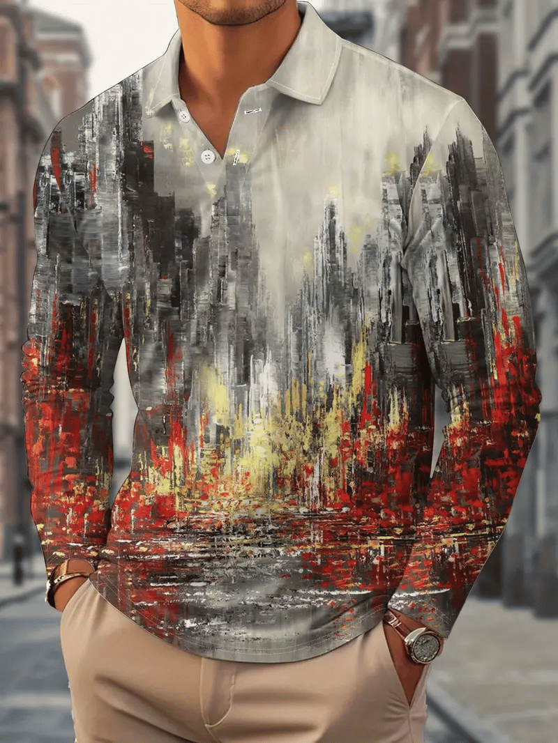Camisa polo ejecutivo casual a rayas de manga larga para hombre