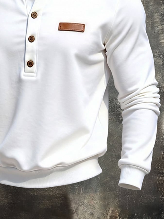 Camiseta elegantee And Simple Henley Neck de manga larga para hombre