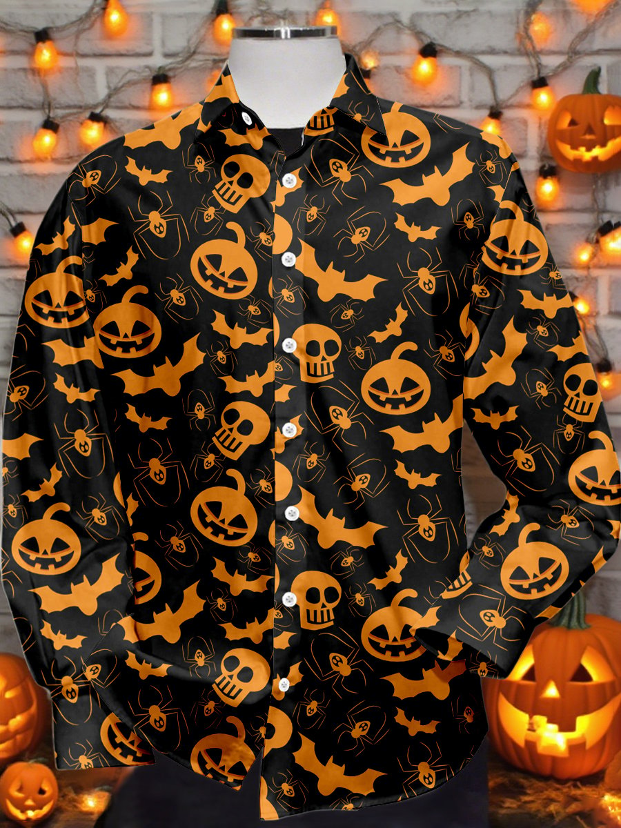 Camisa vintage Halloween estampado de manga larga para hombre