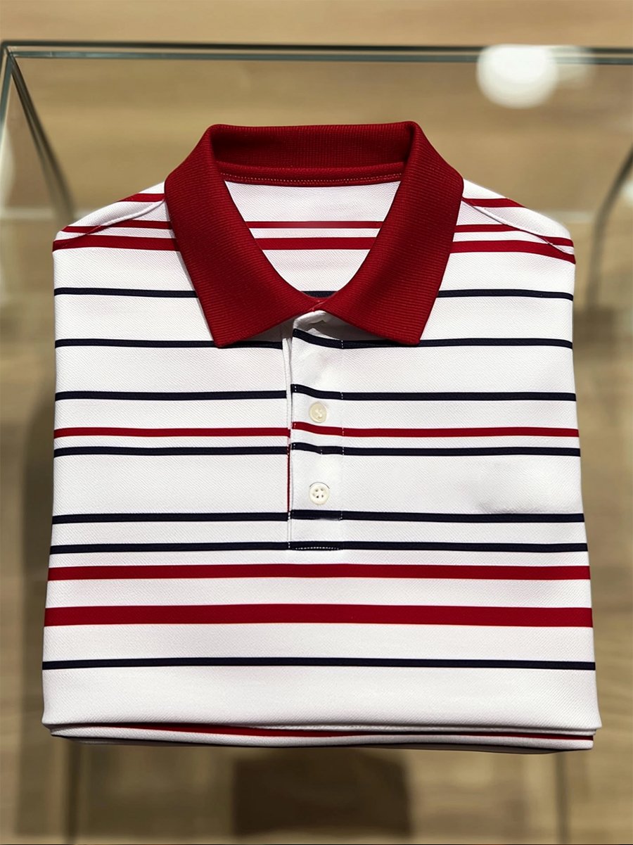 Camisa polo ejecutivo casual a rayas Button de manga corta para hombre