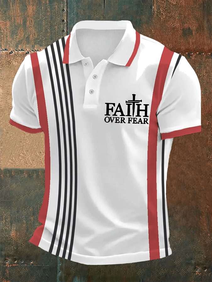 Camisa polo retro Faith casual estampado para hombre