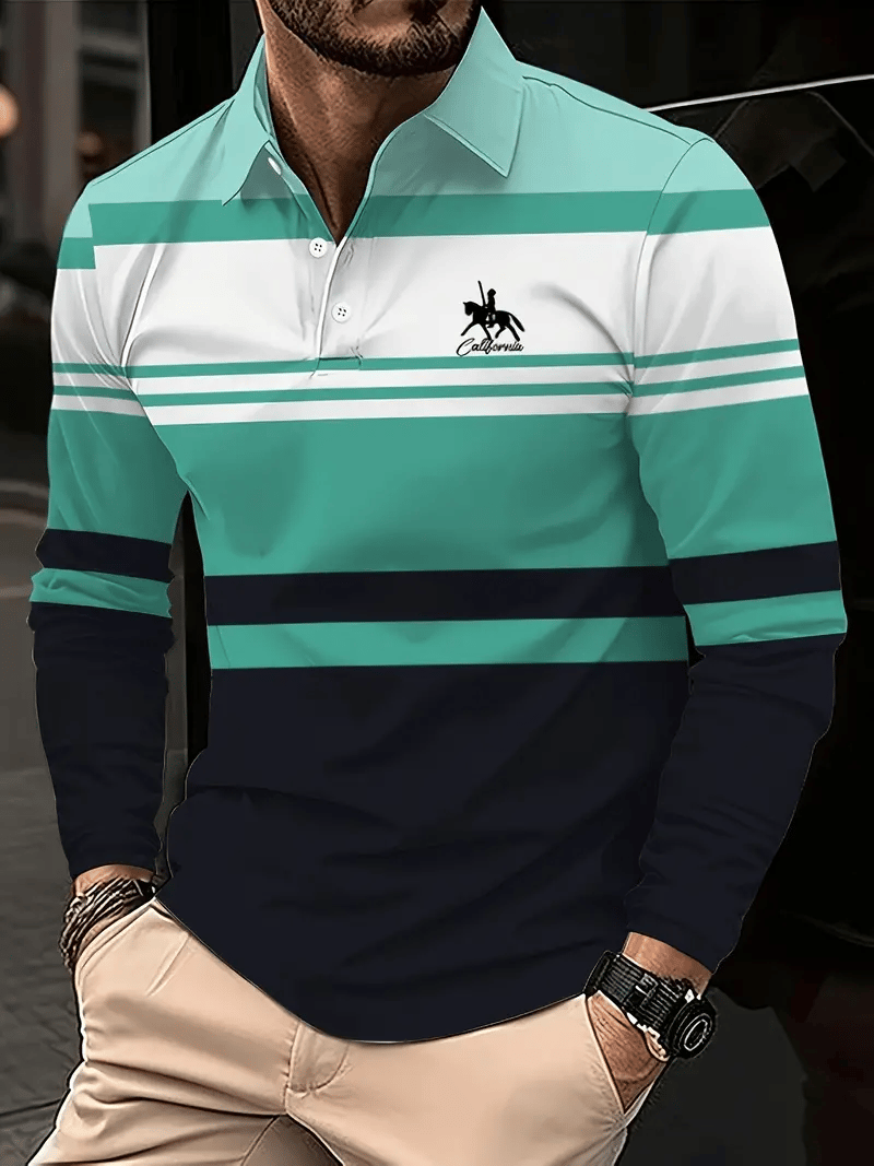 Camisa polo ejecutivo casual a rayas de manga larga para hombre