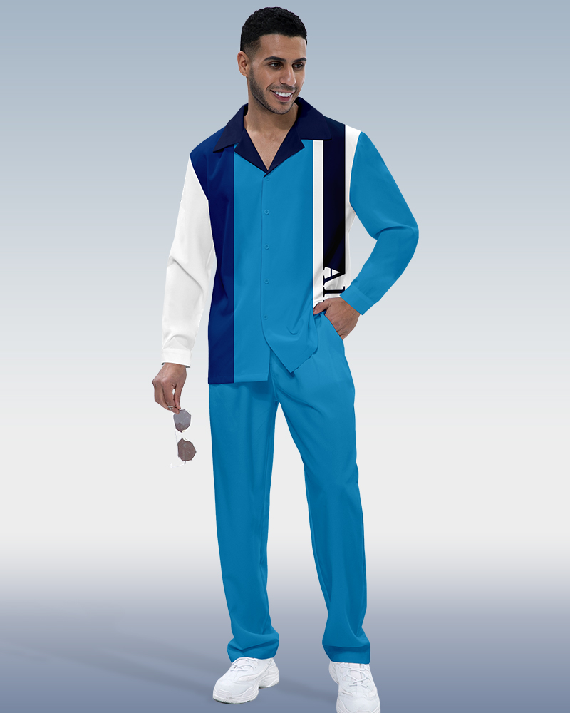 Camisa en bloques de color estampado de manga larga Walking Suit 629 para hombre