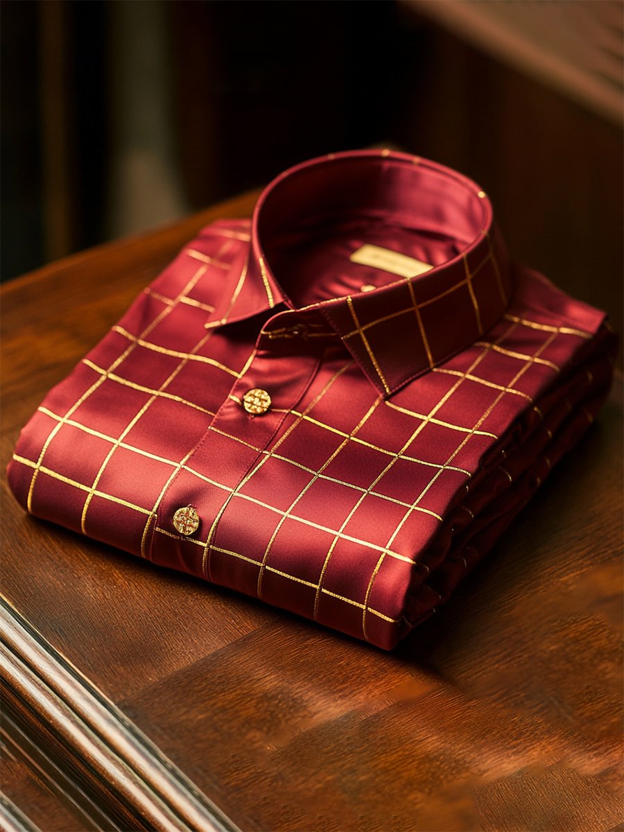 Camisa satén Luxe Pliad de manga larga con botones para hombre