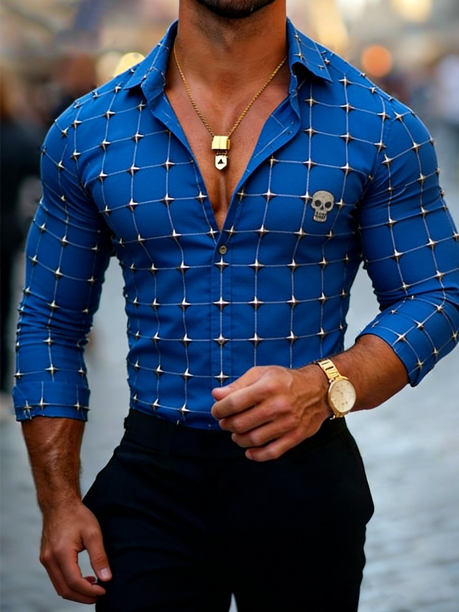 Camisa de lujo ejecutivo estampado de manga larga para hombre
