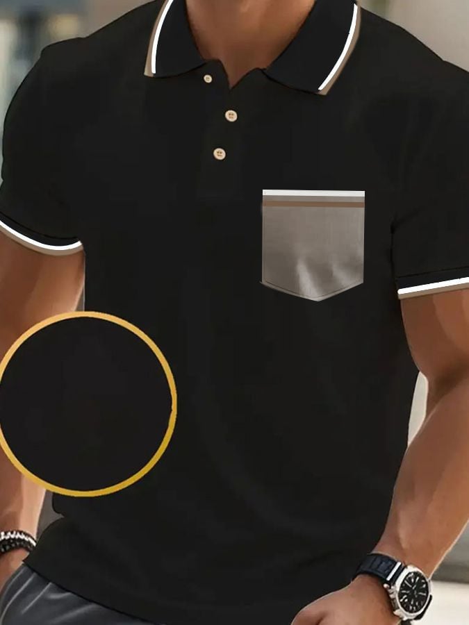 Camisa polo clásico casual de manga corta with bolsillo para hombre