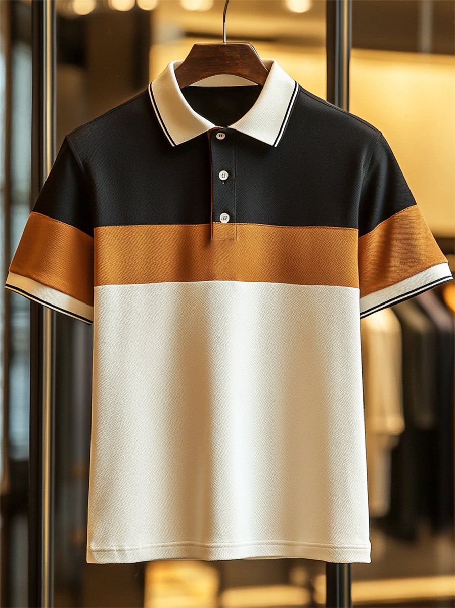 Camisa polo ejecutivo casual rayas estampado Button de manga corta para hombre