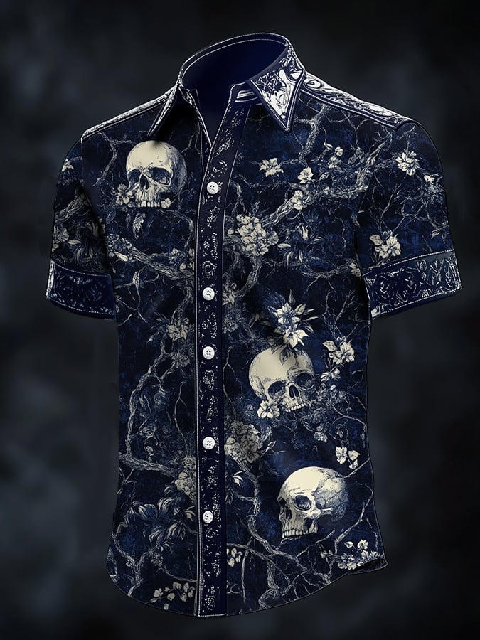 Casual Art Dark Fabric Skull Princamiseta para hombre