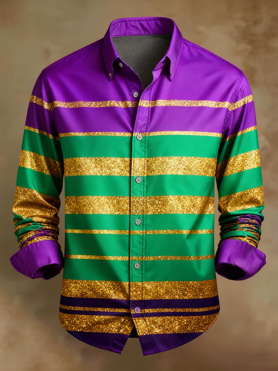 Camisa retro casual Carnival diseño de manga larga para hombre