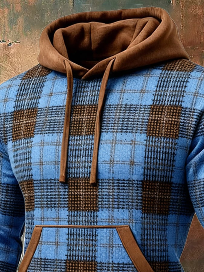 Sudadera retro desgastado en bloques de color estampado casual de manga larga para hombre
