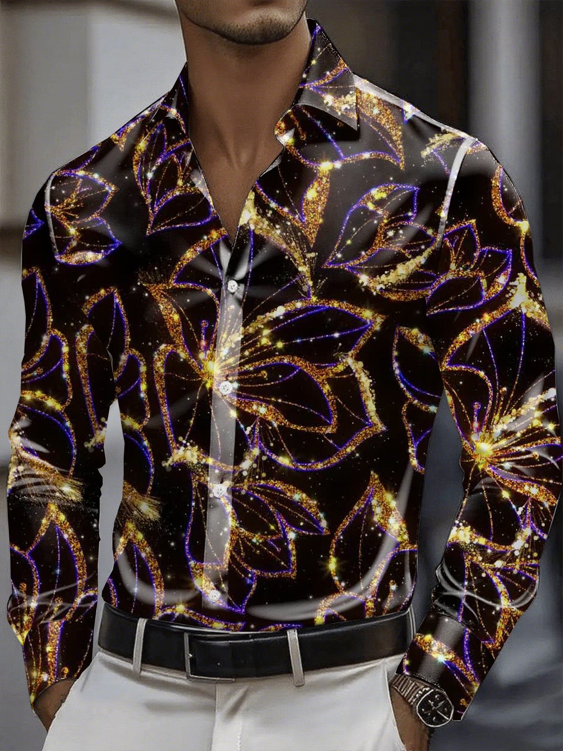 Camisa satén Luxe de manga larga con botones para hombre