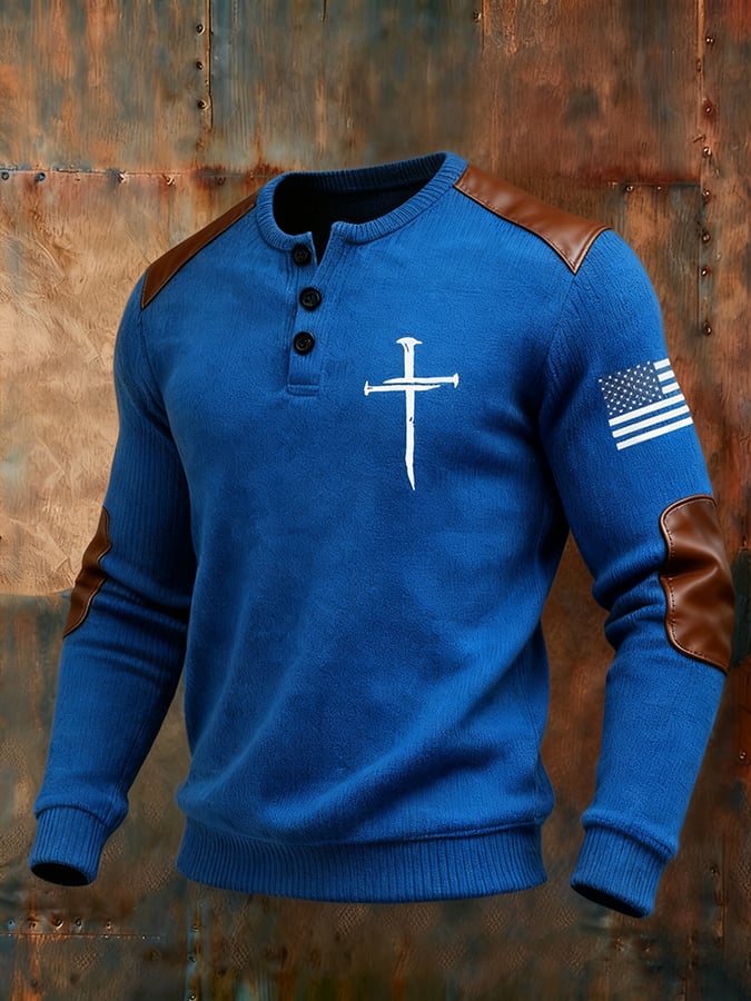 Camisa Cross Flag estampado Henley cuello para hombre