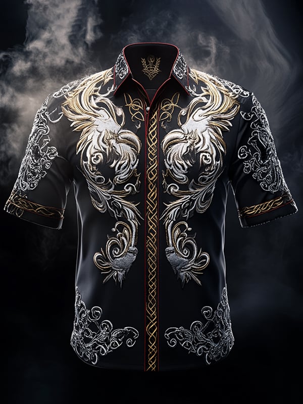 Camisa retro Viking gráfico de manga corta para hombre