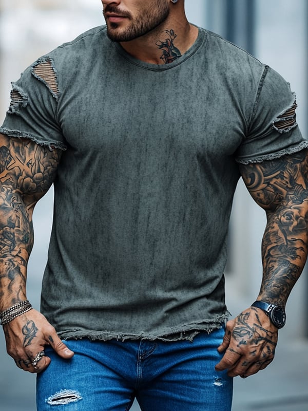 Camiseta casual Ripped de manga corta para hombre