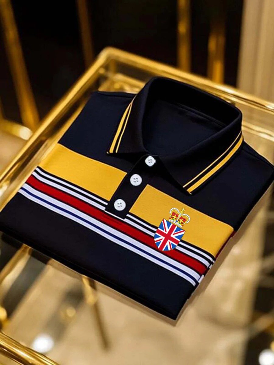 Camisa polo ejecutivo casual Union Jack Button de manga corta para hombre