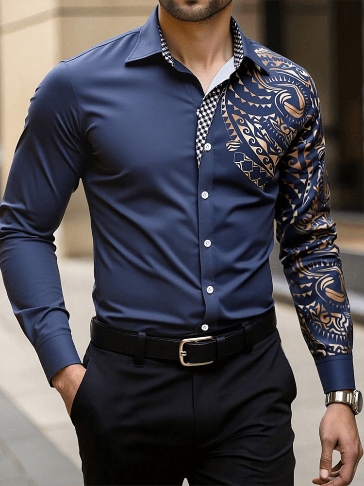 Camisa Street Style ejecutivo casual estampado de manga larga para hombre