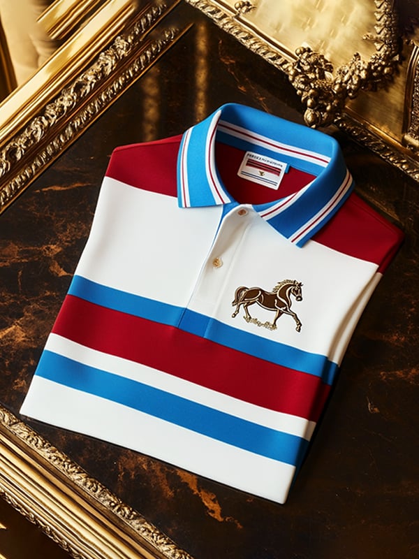 Camisa polo ejecutivo rayas Logo con botones de manga corta para hombre