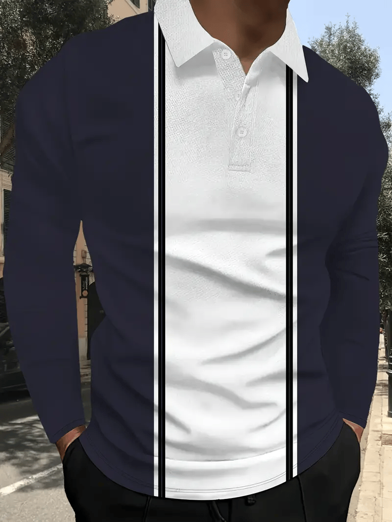 Camisa polo ejecutivo casual a rayas de manga larga para hombre
