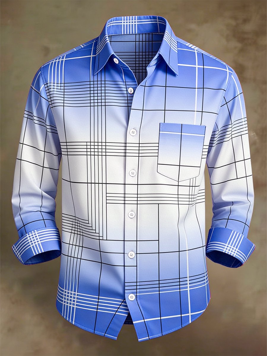 Camisa retro ejecutivo Bag House Geometric de manga larga para hombre