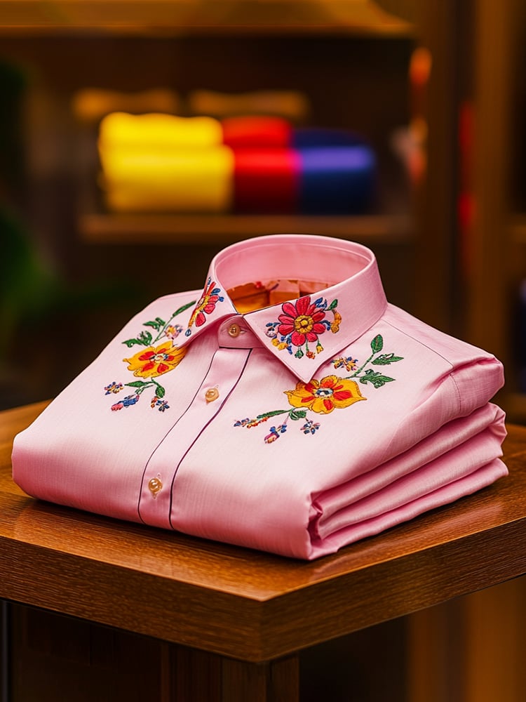 Camisa ejecutivo casual floral solapa de manga corta para hombre