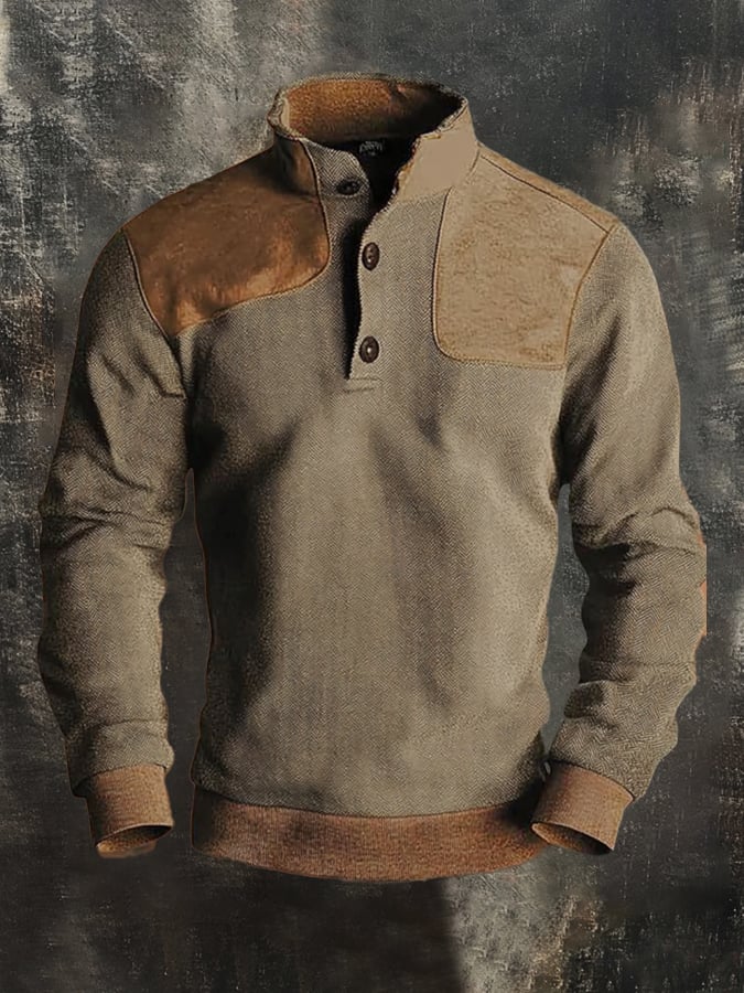 Sudadera casual retro Contrast Color Stand cuello de manga larga para hombre