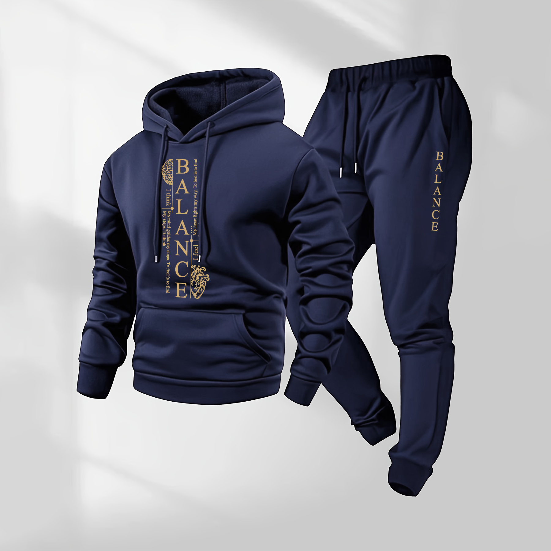 Sudadera con capucha Balance Letter Pattern estampado and Drawstring Sweatpantalón Set, Menswear, casual Athletic de manga larga Hooded chaqueta & Trousers for Fall & Winter, Clothing for para uso diario Wear, Sportswear Indoor para exterior, Tracksuit, Athleisure para hombre