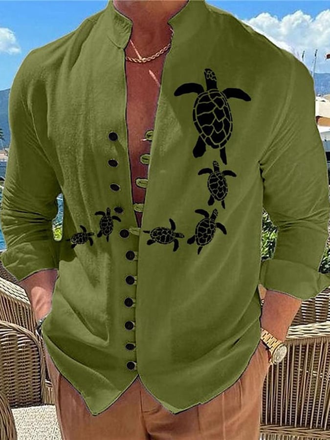 Camisa Hawaiian Turtle estampado casual Resort para hombre
