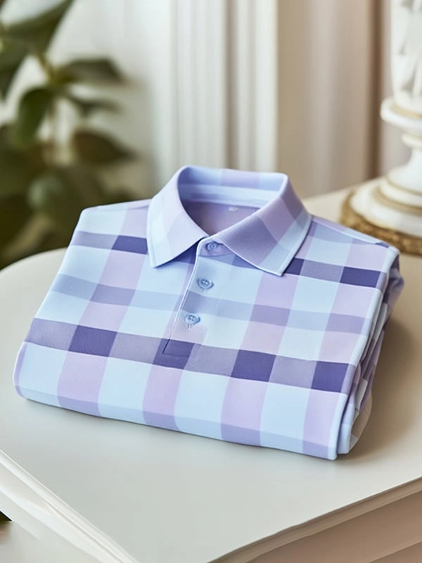 Camisa polo clásico ejecutivo Check Logo Button de manga corta para hombre