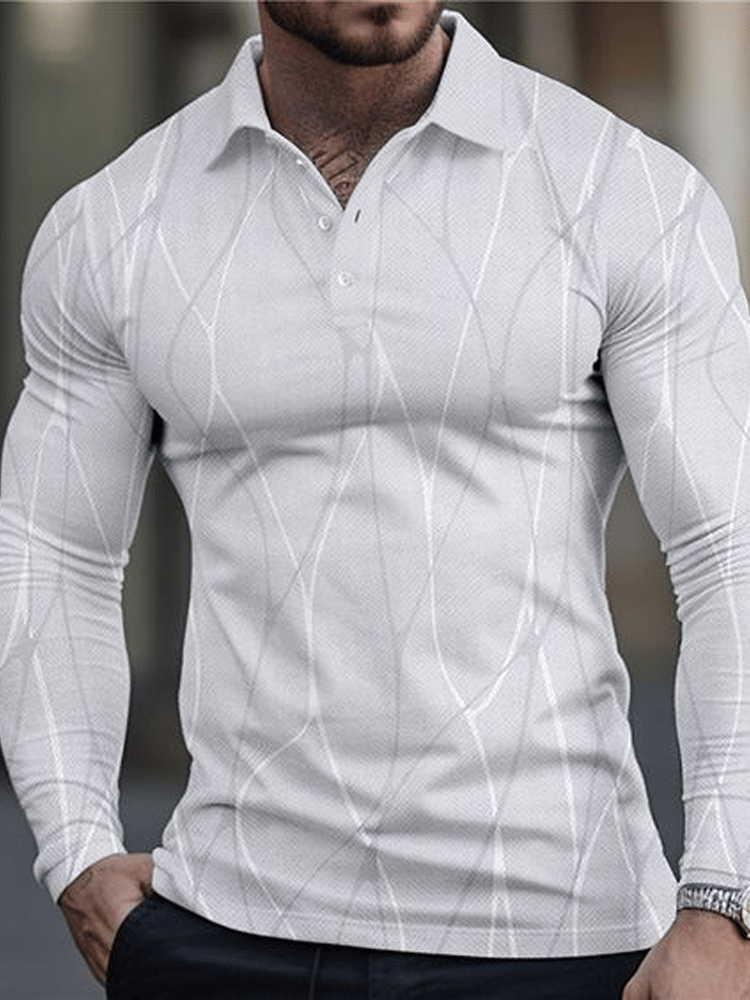 Camisa polo ejecutivo casual a rayas de manga larga para hombre