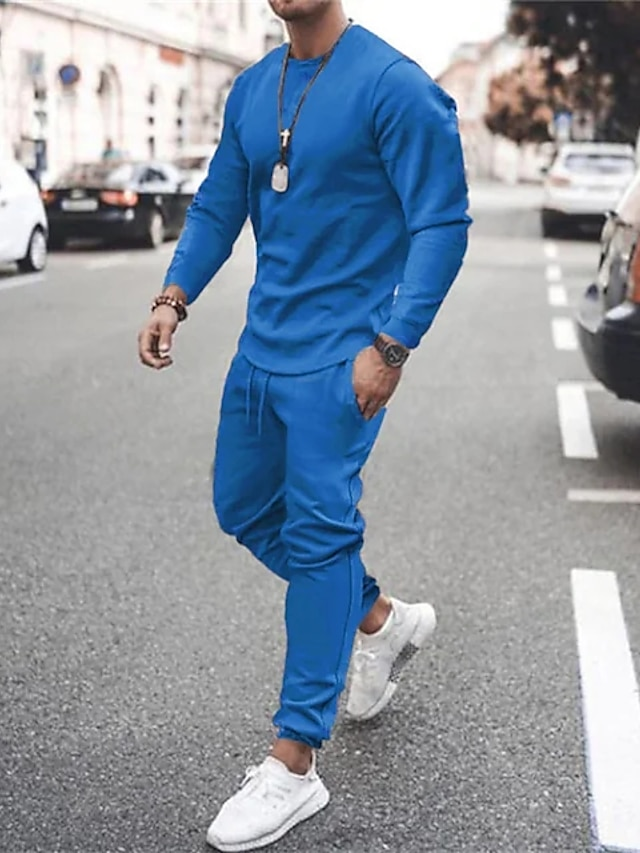 Casual de color sólido de manga larga sports set 7 colors para hombre