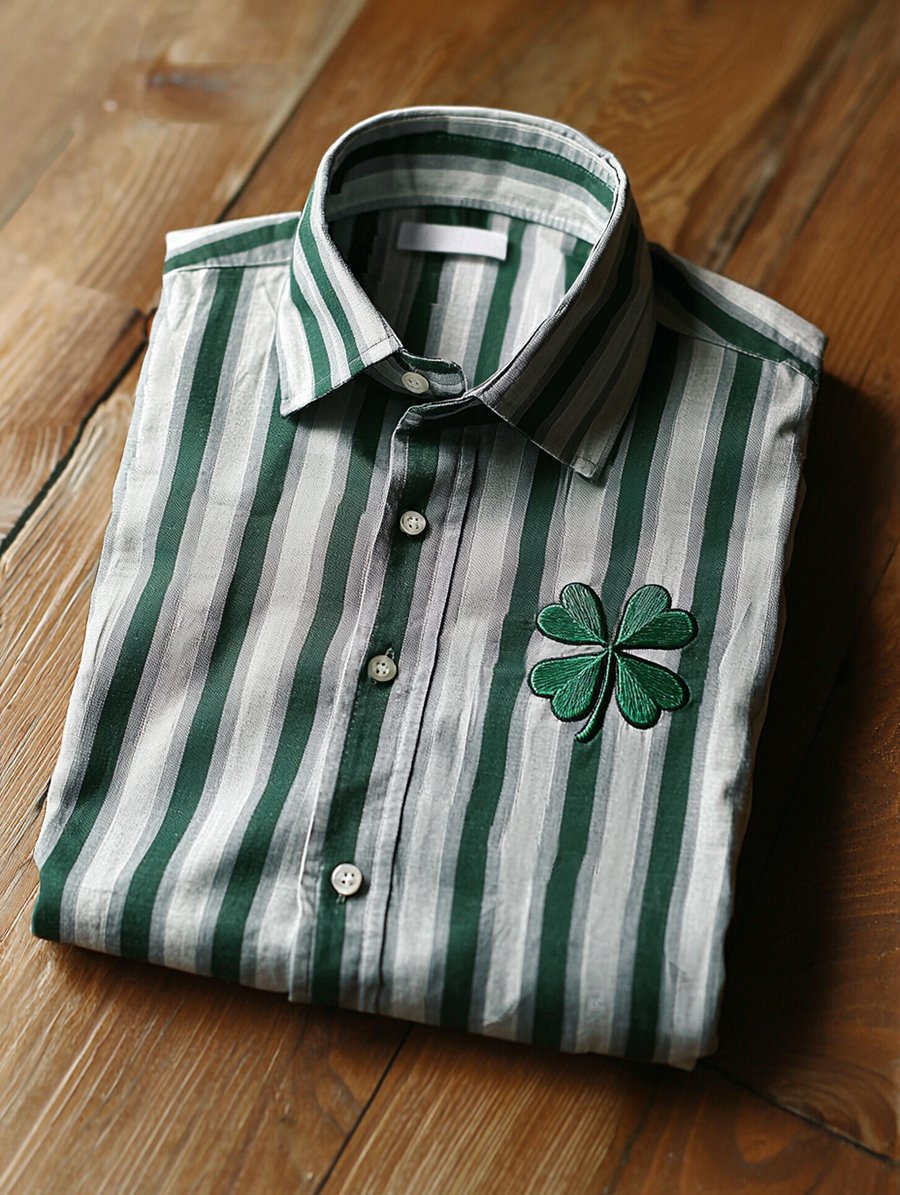 Camisa casual St. Patrick a rayas de manga larga para hombre