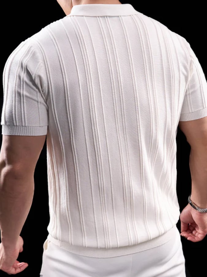 Camiseta de color sólido tejidoted jacquard cierre Polo para hombre