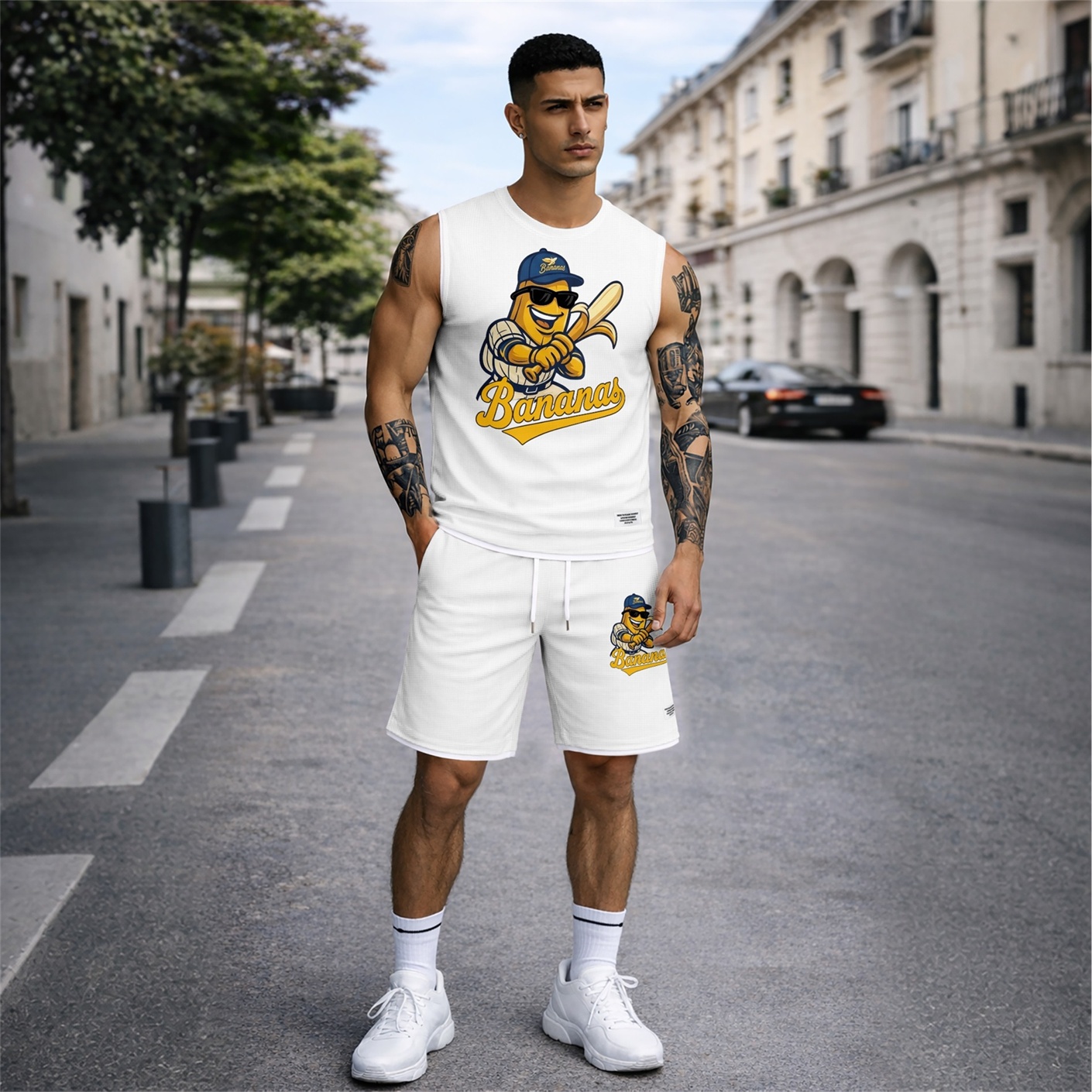 Shorts Summer Graphic Tank Top Set, 2 Piece casual Sleeveless Outfit, Regular Fit Matching Set with Comfortable shorts, Trendy Streetwear Clothing for para uso diario Wear Vacation Beach Gym para hombre