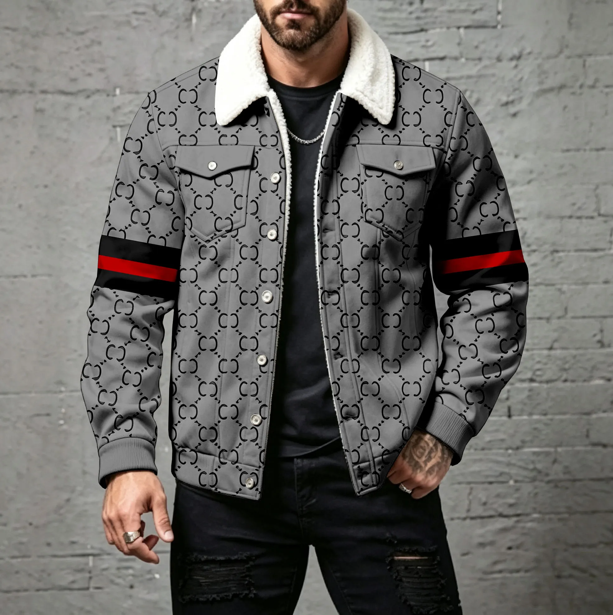 para hombre casual Double-C Print Cardigan with Studded Buttons