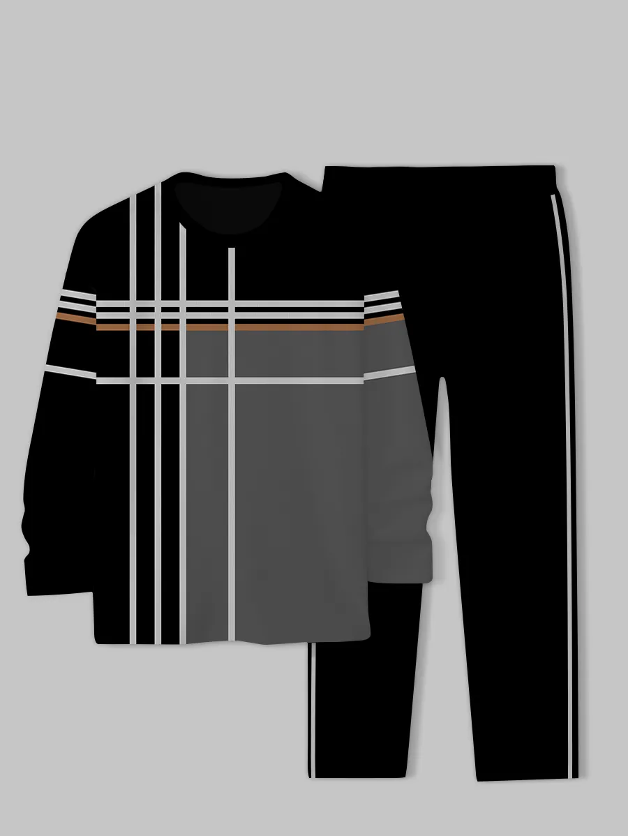 Simple Colorblock Round Neck casual Sports Set 091 para hombre