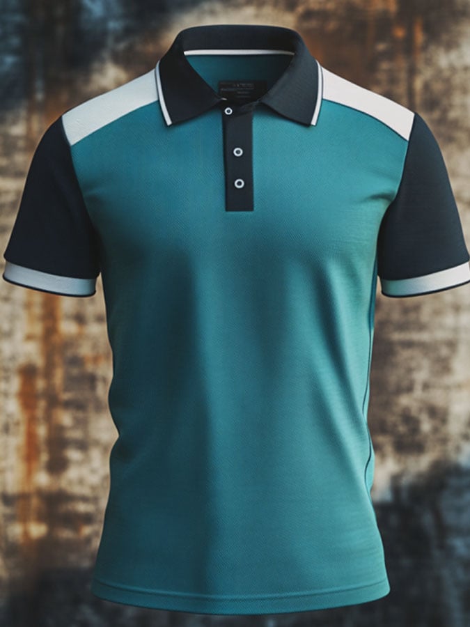 Camisa polo casual clásico Contrast Color estampado ejecutivo de manga corta para hombre