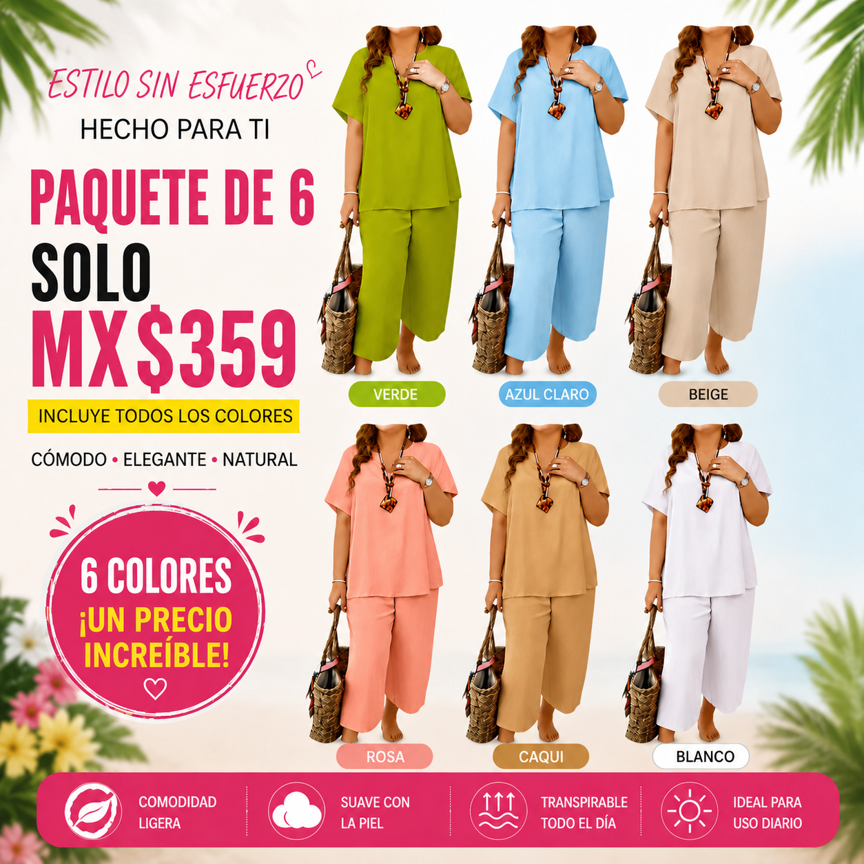 Conjunto de top y pantalón de pierna ancha para mujer · vista 6