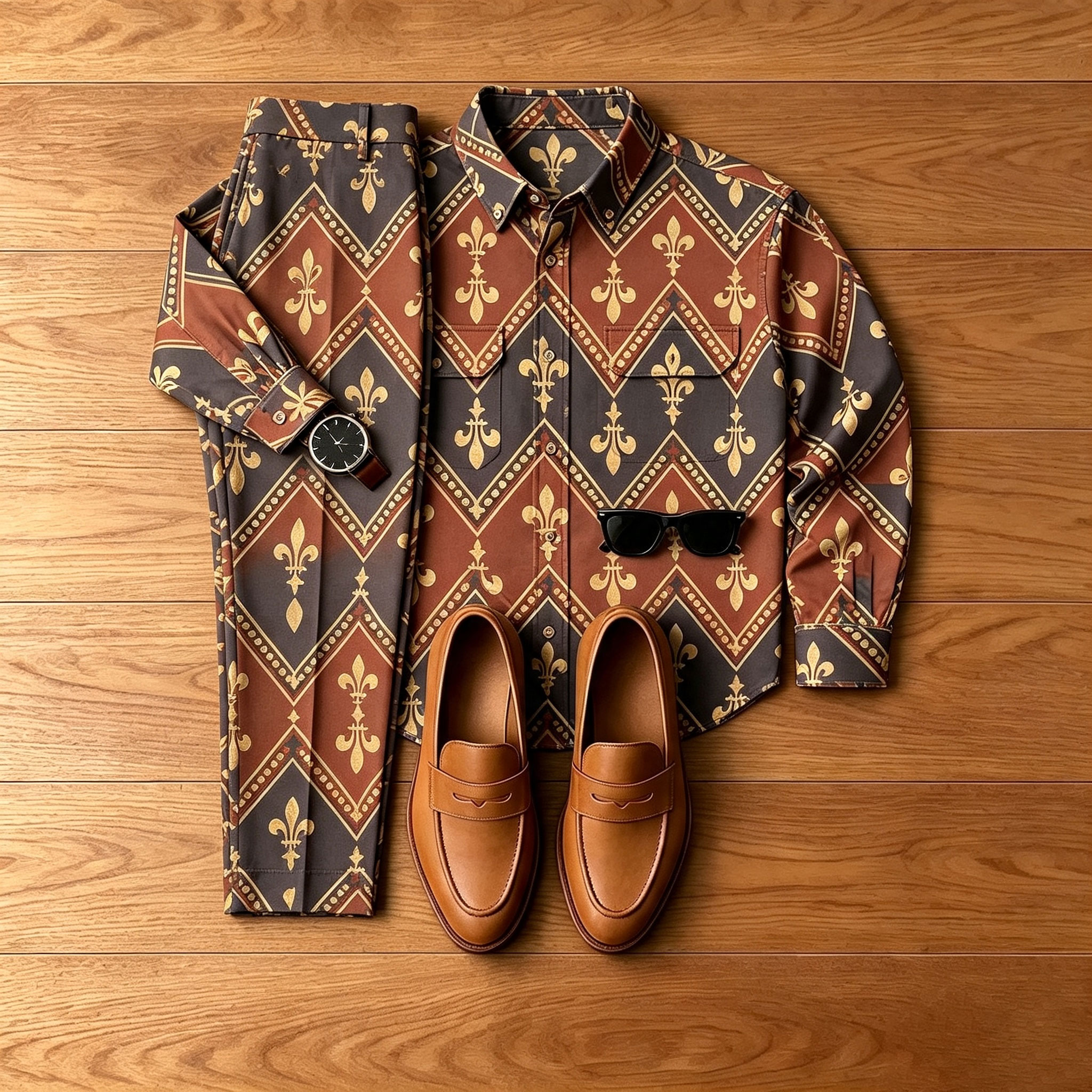 para hombre Diamond-Patterned Denim-Style chaqueta and pantalón Set