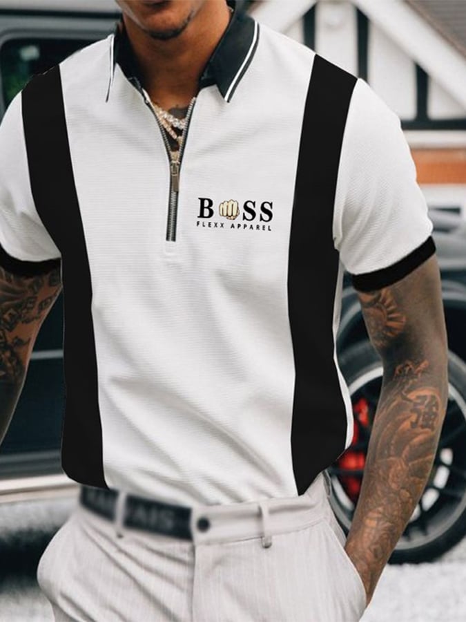 Camisa polo Color-Block geométrico estampado solapa cierre Pullover casual