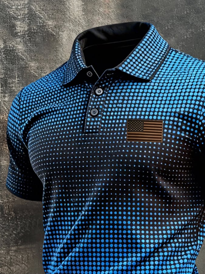 Camisa polo retro Patriotic Color-Block de manga corta para hombre