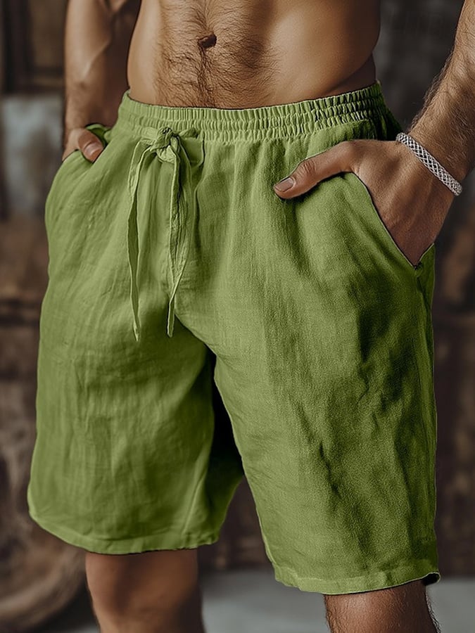 Pantalón retro de color sólido Design Elastic Waist Lace-Up casual para hombre